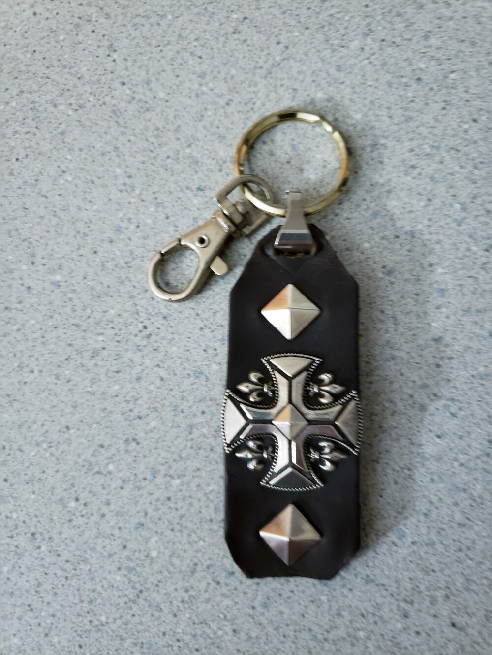 Sterling Leather Cross Keychain Heavy Metal